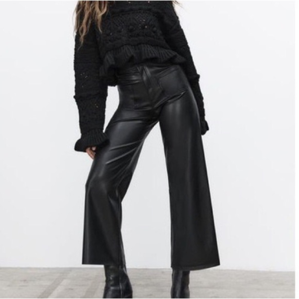 NWT Zara Faux Leather Marine Crop Pant